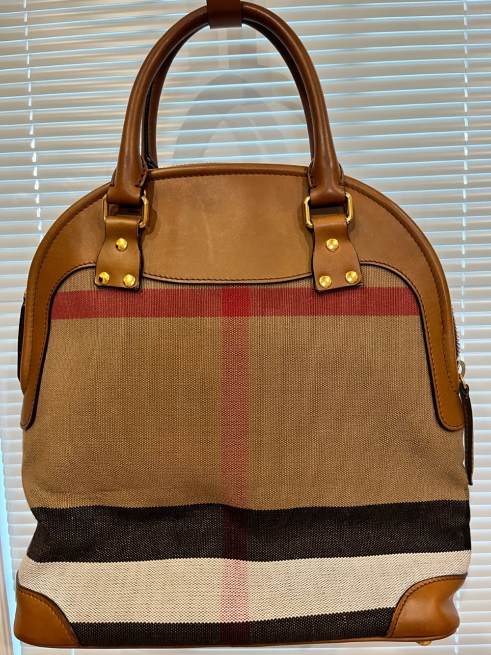 Burberry Brown and Tan Canvas & Leather Bowling Satchel- Oversized - Picture 3 of 15